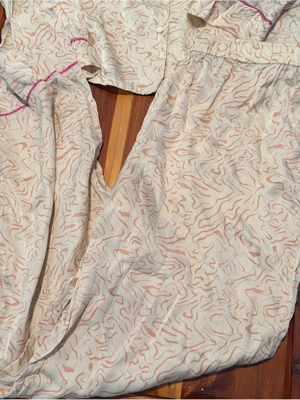 $298 Eberjey Inez Washable Silk Printed Long Pajama Set Medium